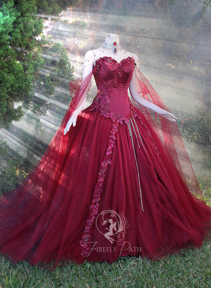 Maroon Bridal Gown by Firefly-Path
