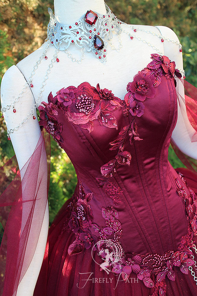 Maroon Bridal Gown (Details) by FireflyPath on DeviantArt
