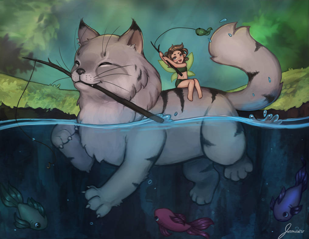 Fishing cat + fairy by jemajema