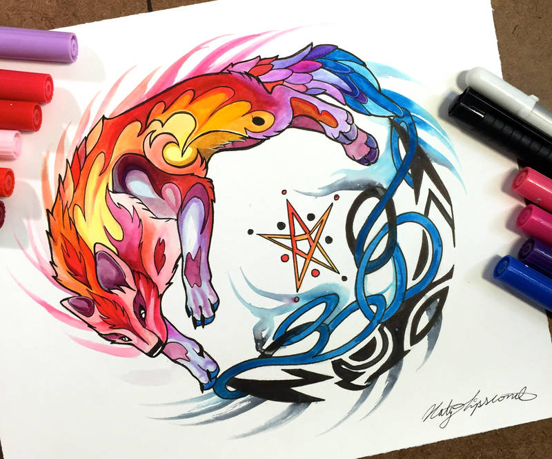 325- Wolf with Moon and Star by Lucky978