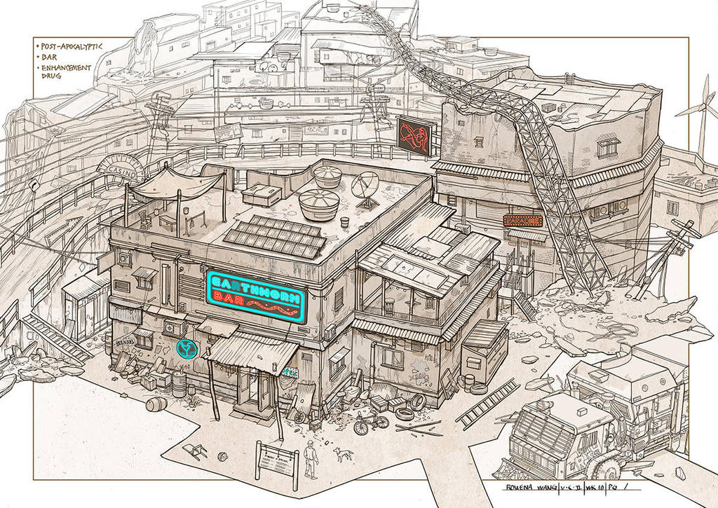 post apocalyptic slum village (1) by rowenawangart