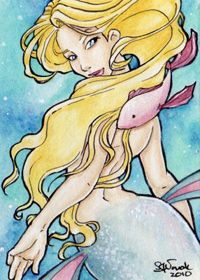 ACEO Mermaid's Friend by GargoyleGoddess21