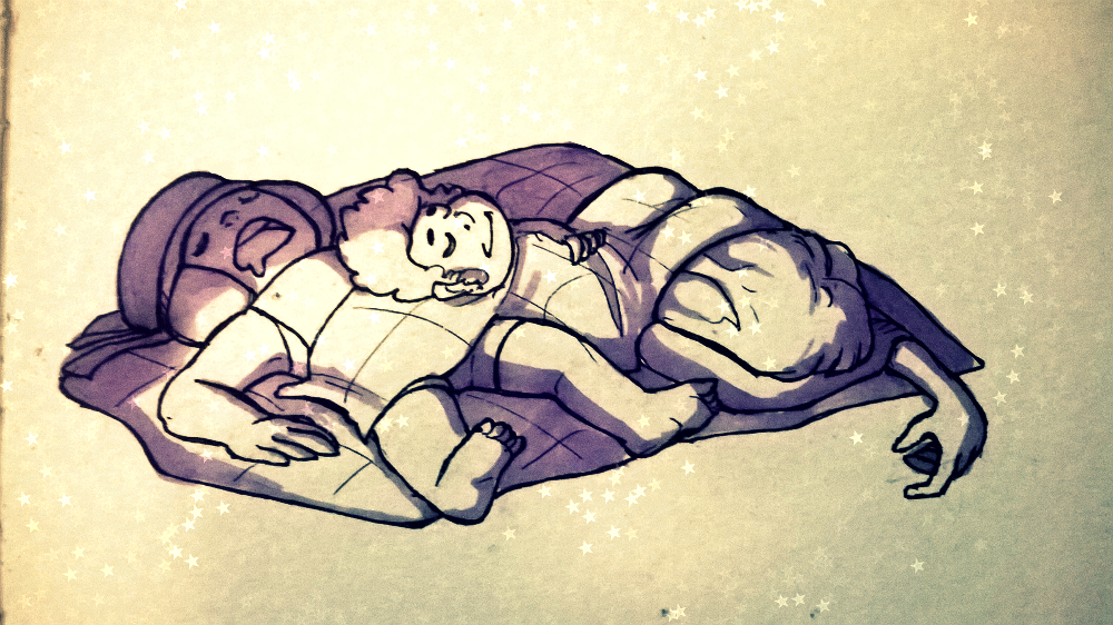 Steven, Ruby and Sapphire taking a nap together :3
