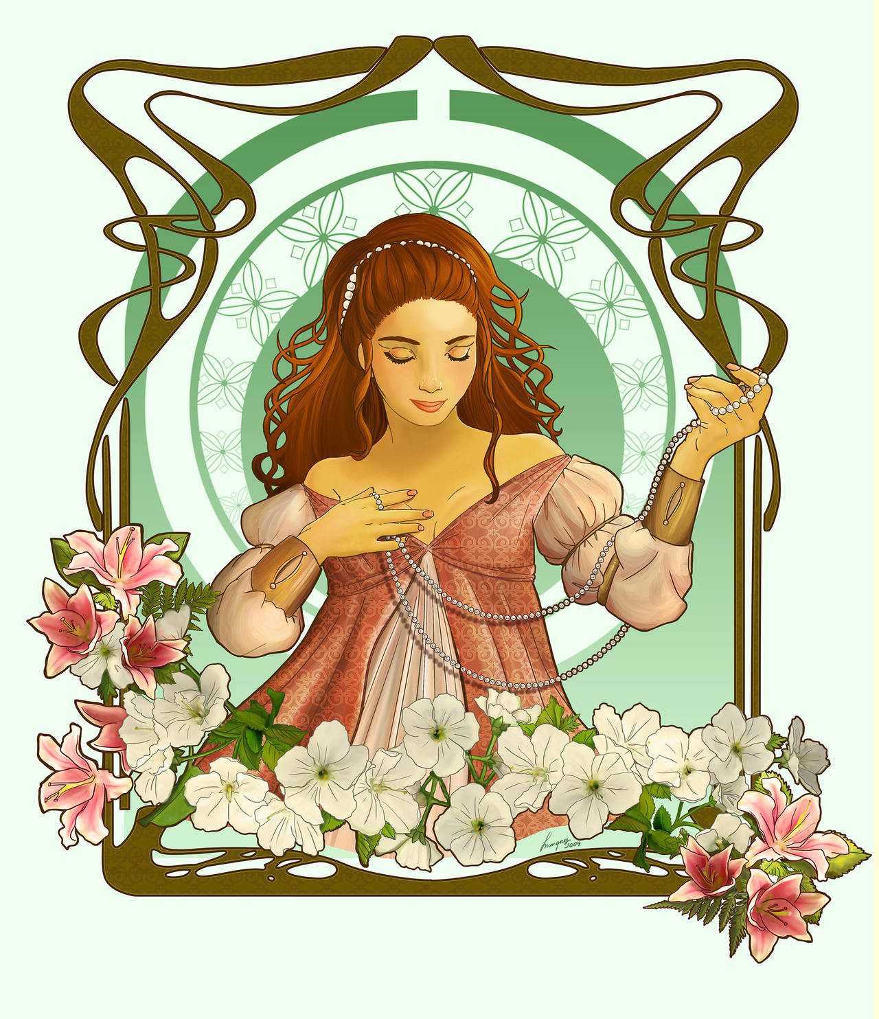 Art Nouveau - Pearl Necklace by Isis-M