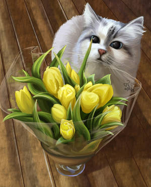 Cat with yellow tulips by 1NFIN1TY Cat with yellow tulips by 1NFIN1TY