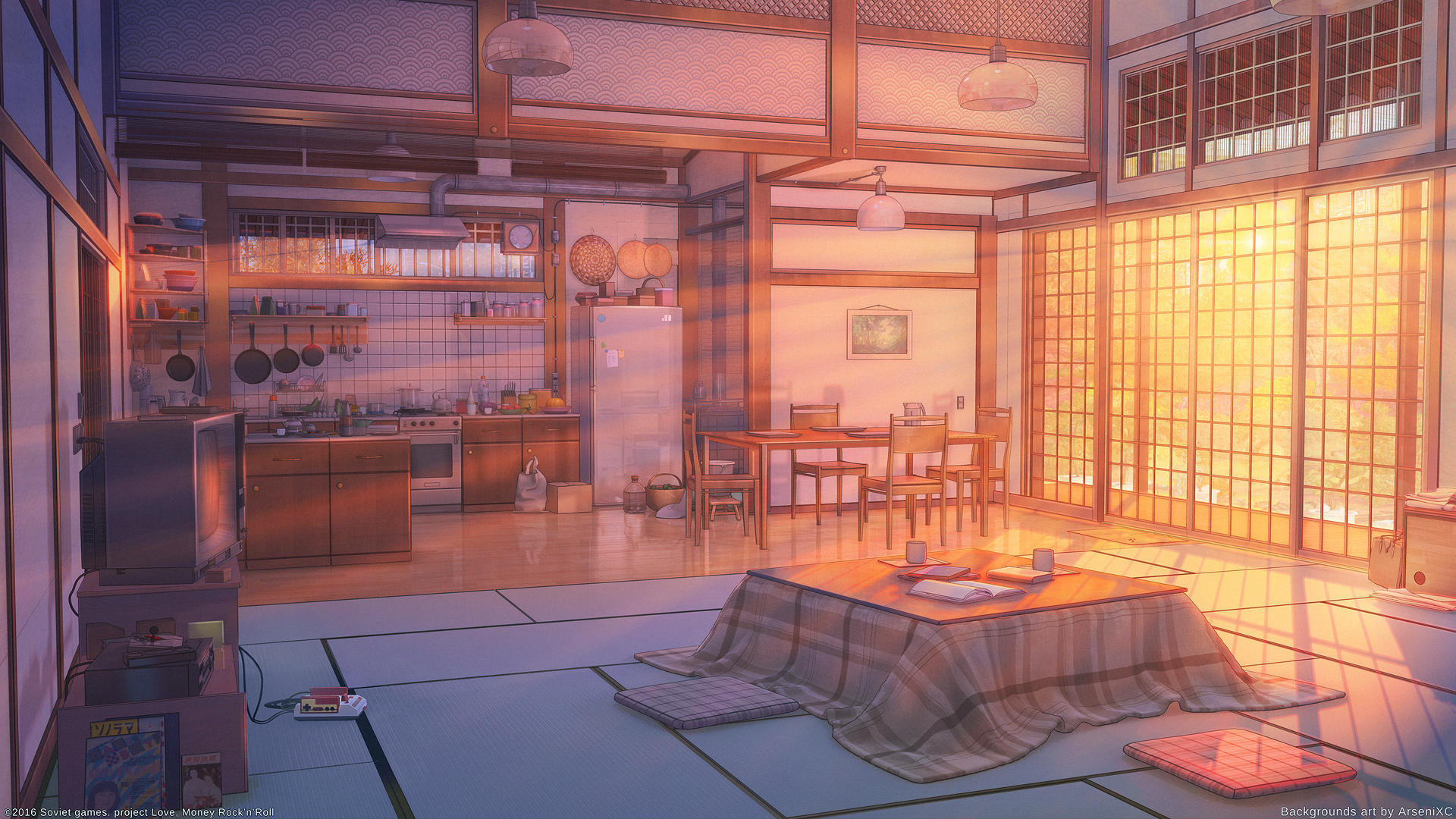 Living room and kitchen sunset by arsenixc