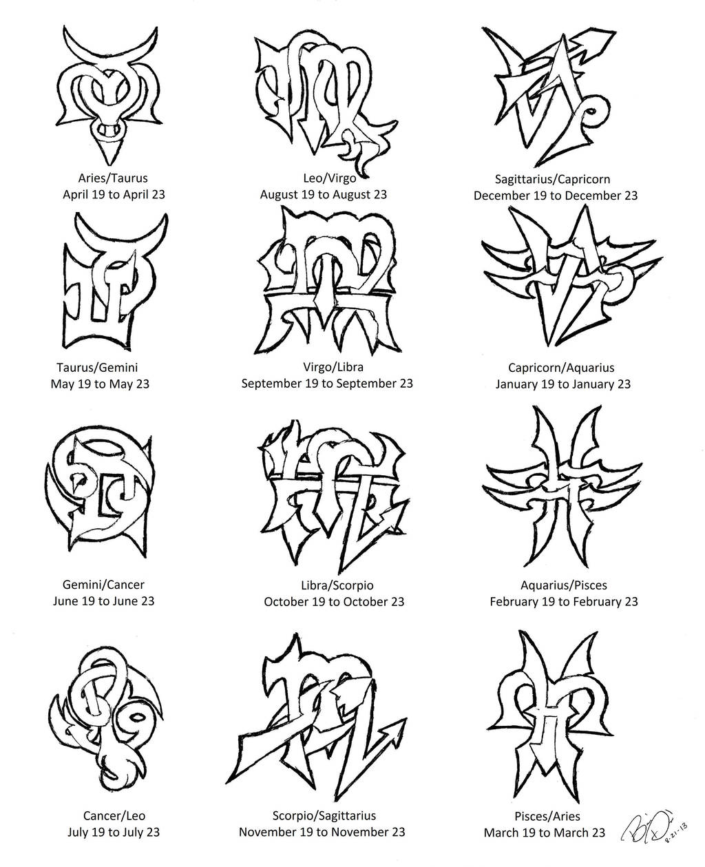 Zodiac Cusps Tattoo Designs By Wolfrunner6996 On Deviantart