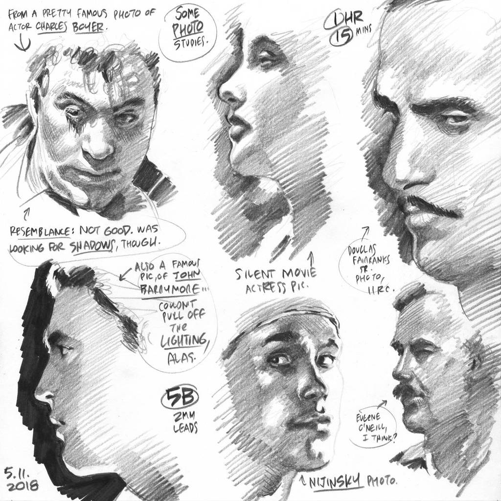 Sketches from early-1900s celeb photos, 5-11-2018 by AdamWarren