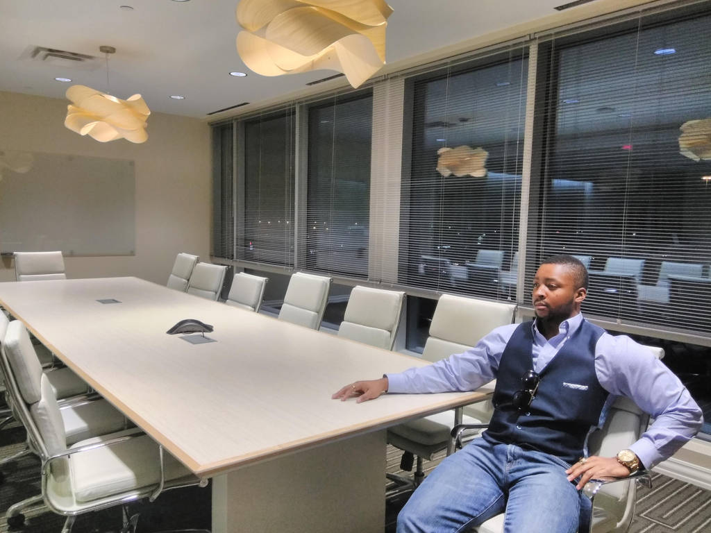 D'Vaughn Bell Male Model Sitting at Office Desk by dm25bell