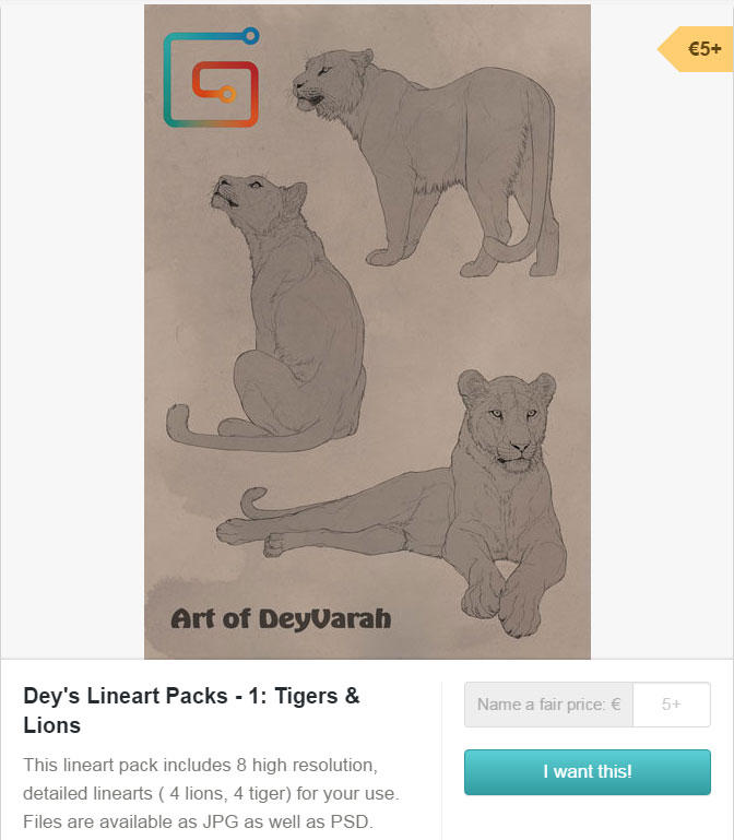 Lineart Pack 1 Tigers and Lions on Gumroad by DeyVarah