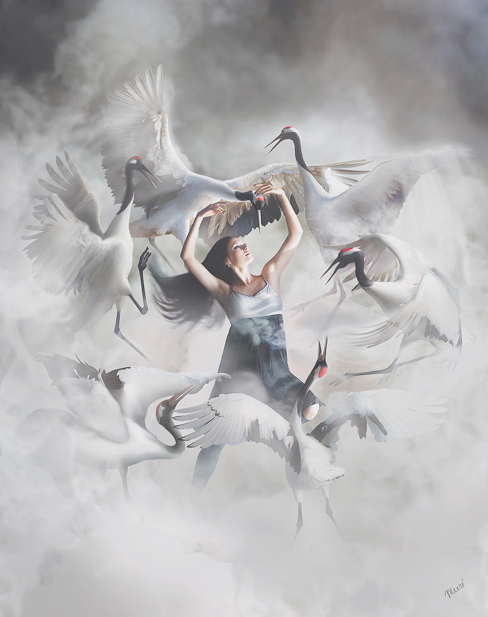 Dancing cranes by Katie-Watersell