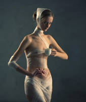 lady with coffee and sandwich by photoport