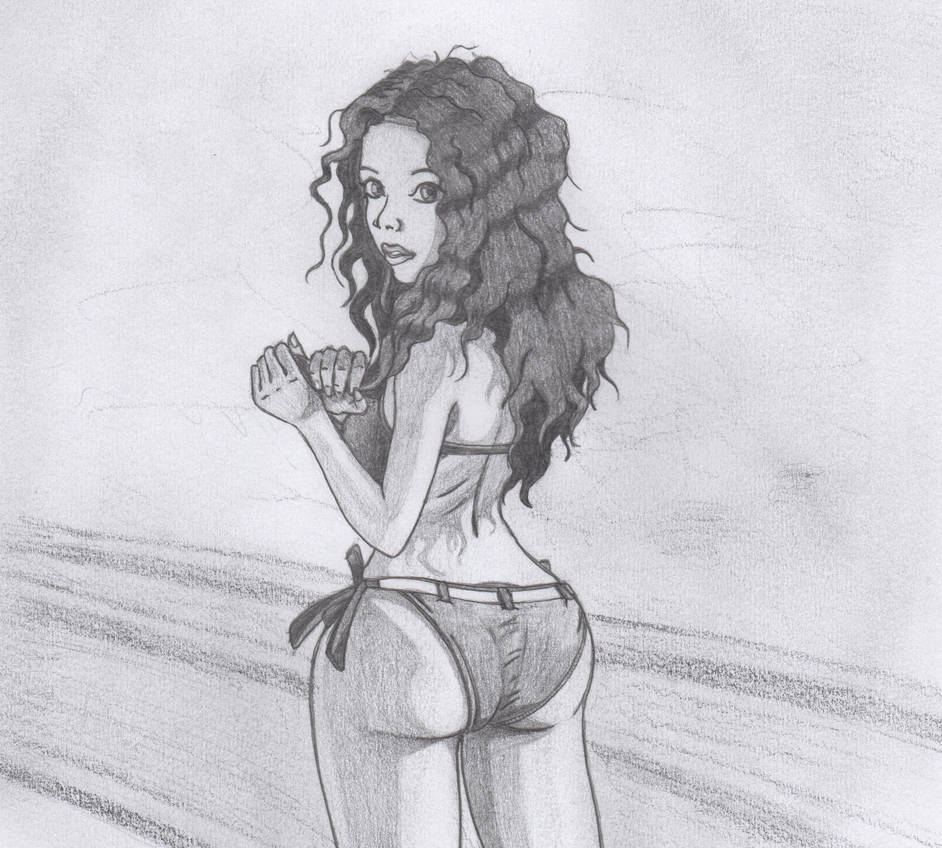 Sexy pencil drawing female in bikini by kanthonye