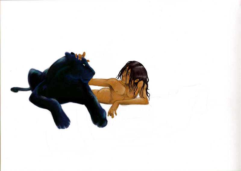 Mowgli and Bagheera colour by kookybird