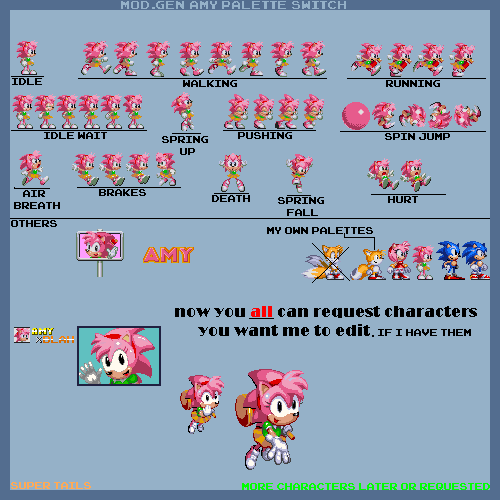 Modgen Amy Rose Sprite Sheet All in one Photos.