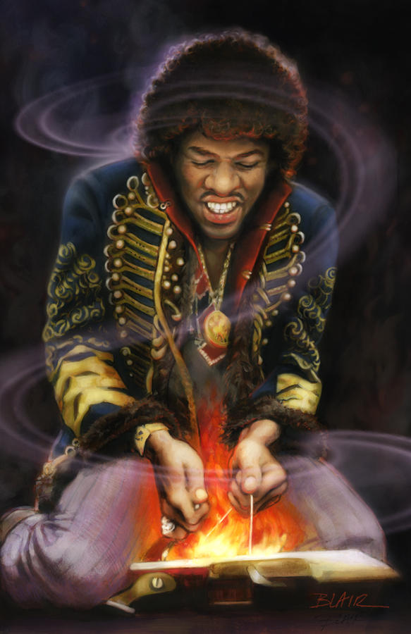 Jimi Hendrix on Fire by Cynthia-Blair