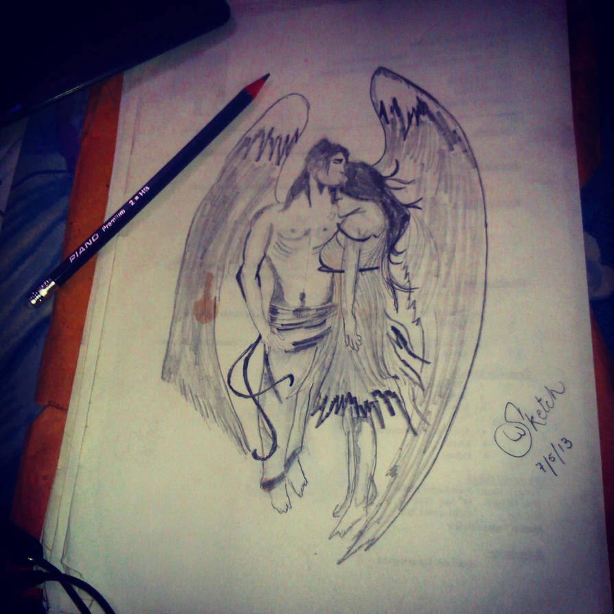 Fallen angels love pencil sketch by syedtheartist