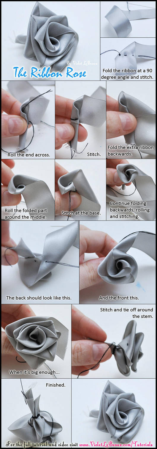 Ribbon Rose Tutorial by VioletLeBeaux