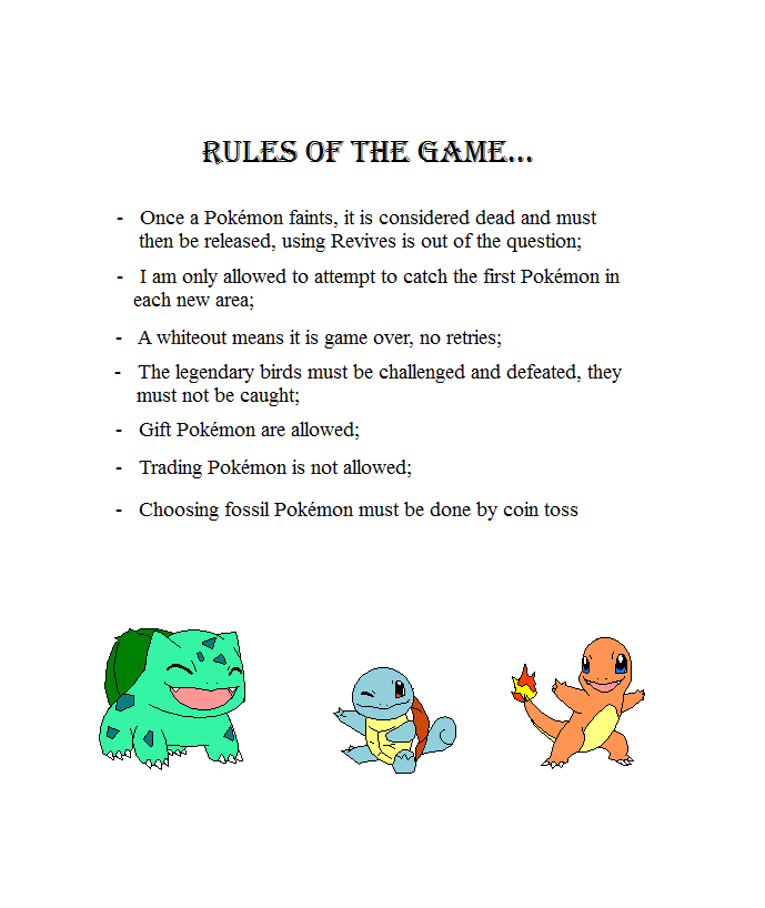 Pokemon FireRed Nuzlocke Rules by ThisNameIsTakenLol on DeviantArt