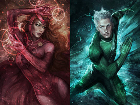 Scarlet Witch and Quicksilver by jasric