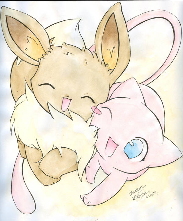 Mew and Eevee by Kidura