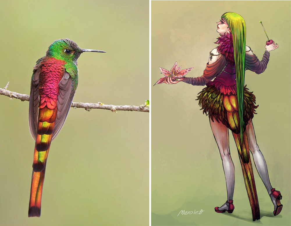Colorful Hummingbird Lady by Merolett
