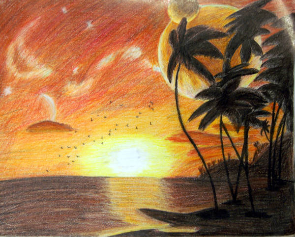 Sunset via colored pencil by Corrbin on DeviantArt Art helps individuals with frustration, frustration, happiness, sorrow, and every other sort of emotion.