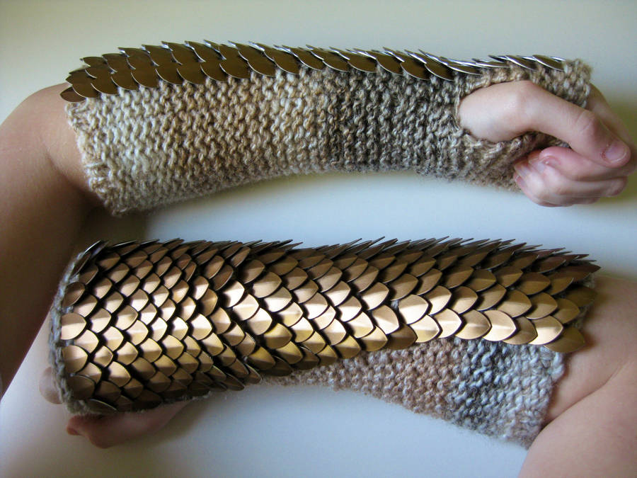Aluminium Pangolin Knit Gloves by CraftyMutt