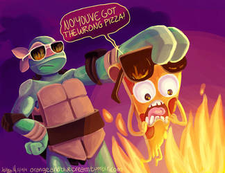Pizza steve vs mikey by OrangeBlueCream