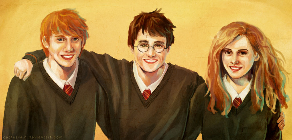 Harry Potter, Ron and Hermione by cactusrain