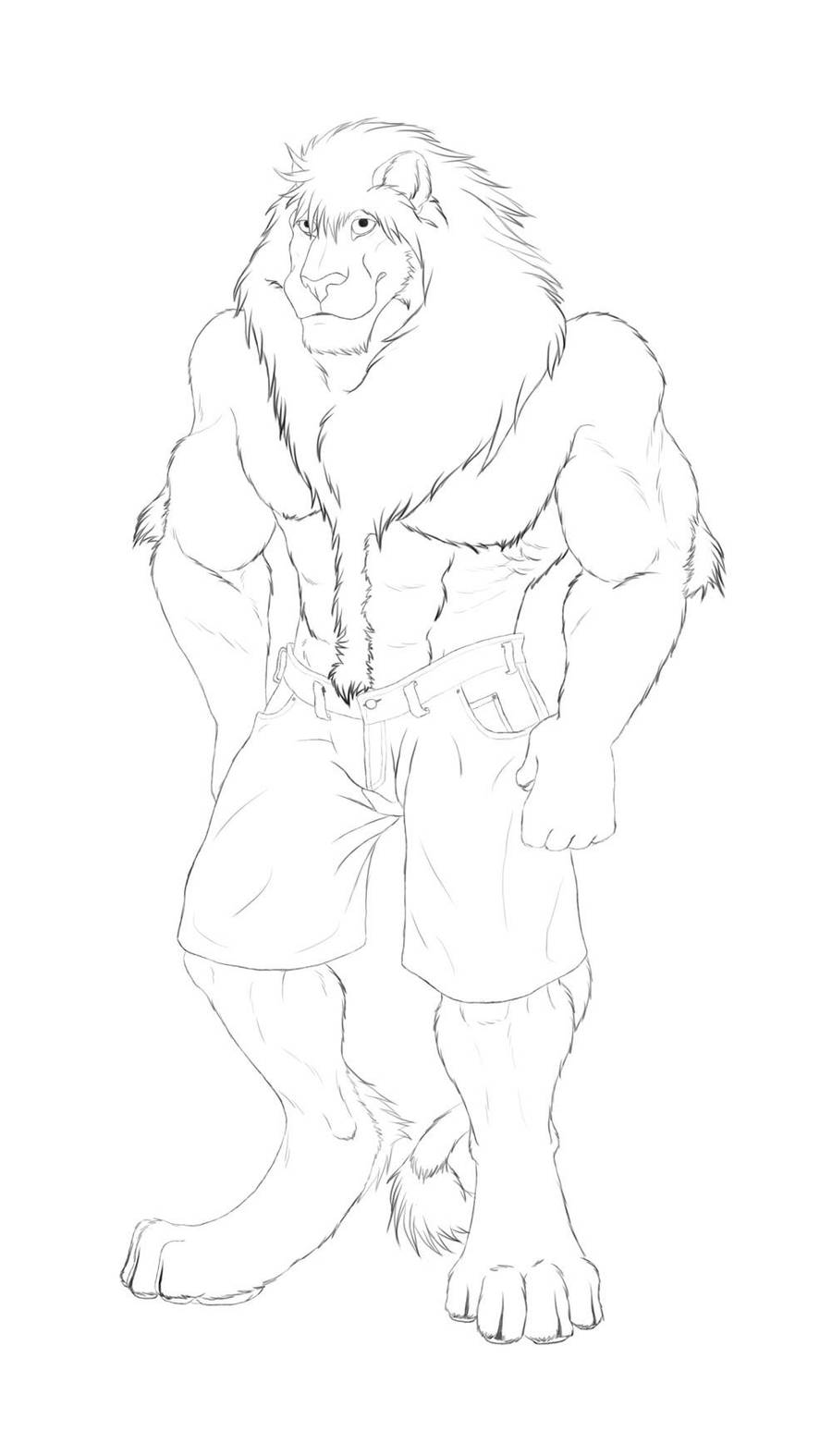 Beefy Shirtless Lion by Marupa