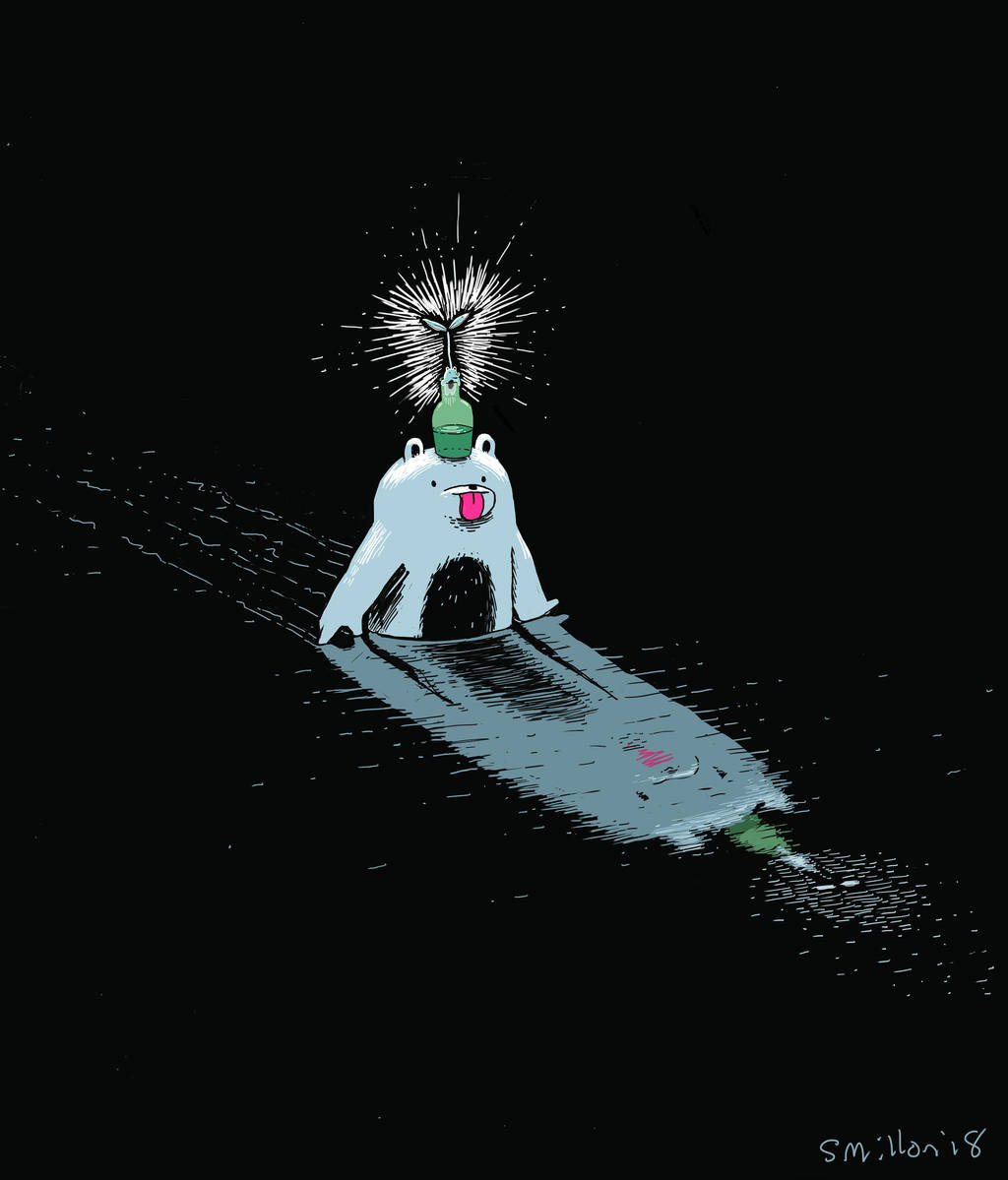 Drunky Bear Wades Through Dark Waters by sebreg