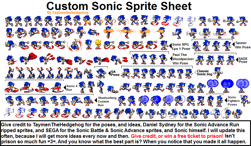 custom sonic sprite sheet by taymenthehedgehog on deviantart