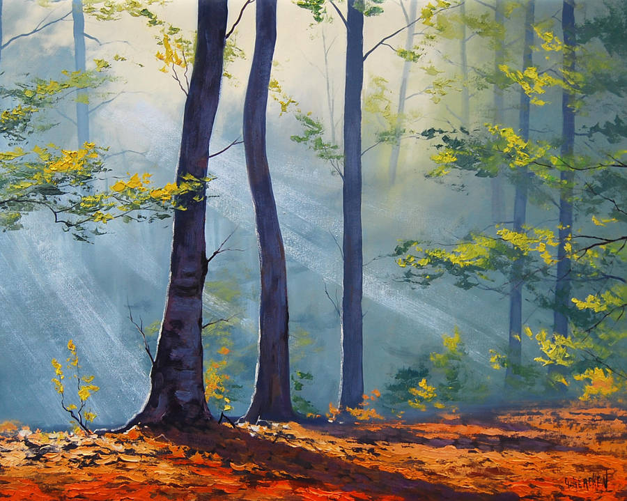 Forest Sunlight Painting by artsaus
