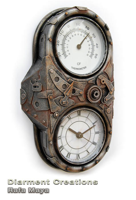 Steampunk Clock an Thermometer by Diarment