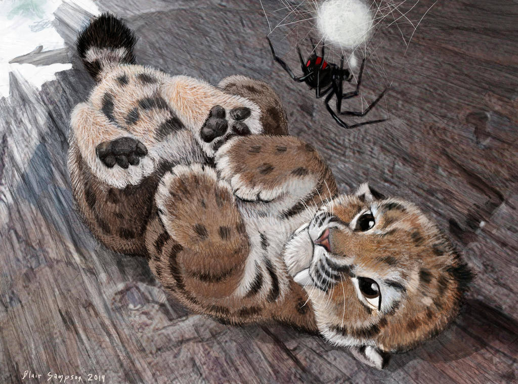 Baby Smilodon and motherly spider by Psithyrus