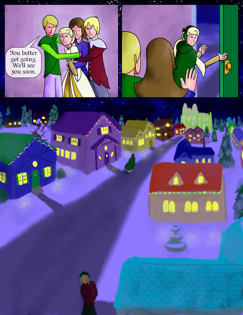 Their parents smile and do a group hug.  Hosta: You better get going.  We'll see you soon.  Holly nods and heads over to the cathedral.  Almost everyone else is still indoors getting ready, but strings of Christmas lights on the houses are starting to turn on.