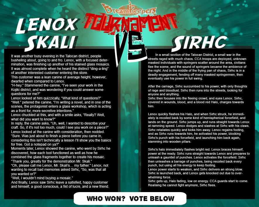 Tournament Match 12: Lenox vs Sirhc by Dreamkeepers