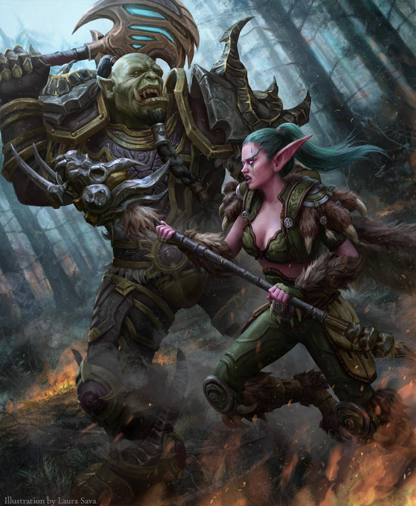 Night Elf vs. Orc by anotherwanderer