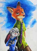 Zootopia Nick WIlde / Judy Hopps colored pencil by KR-Dipark