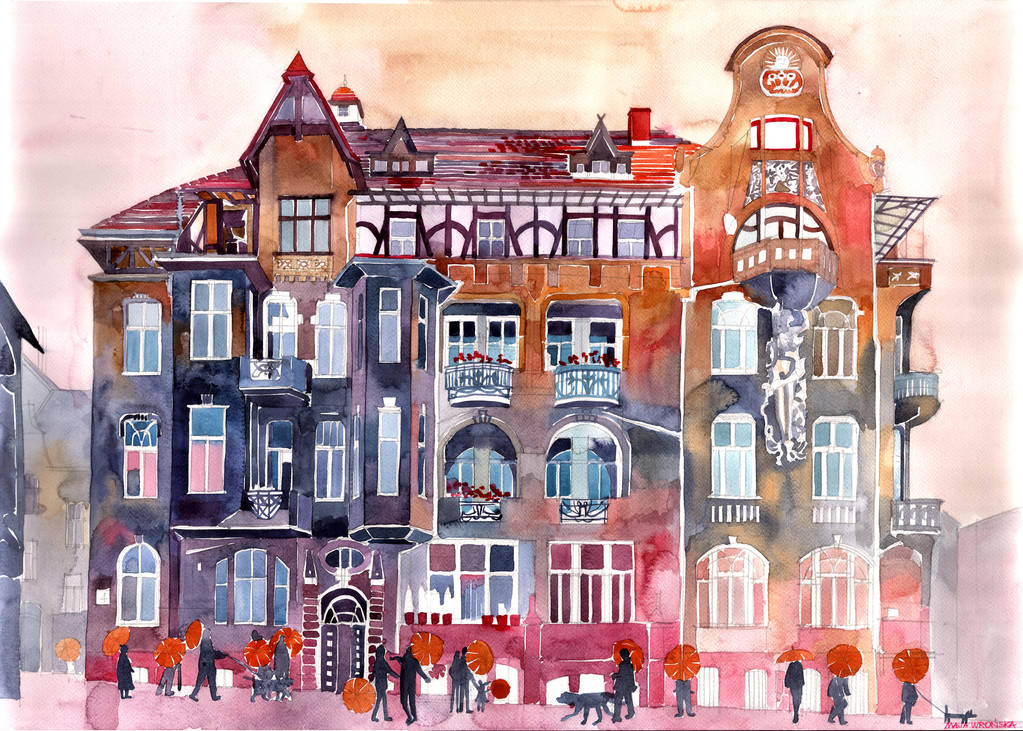 Apartment House in Poznan and orange umbrellas by takmaj