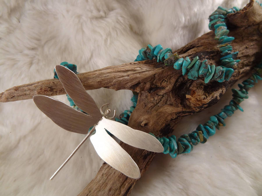 Dragonfly neckace - turqoise and silver by entanglement