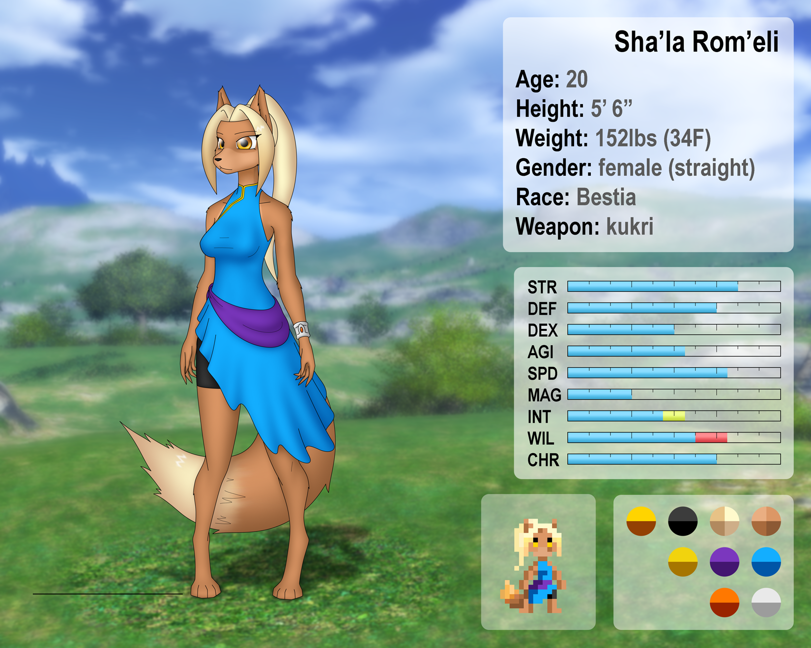 Sha'la Rom'eli character sheet by Nakate