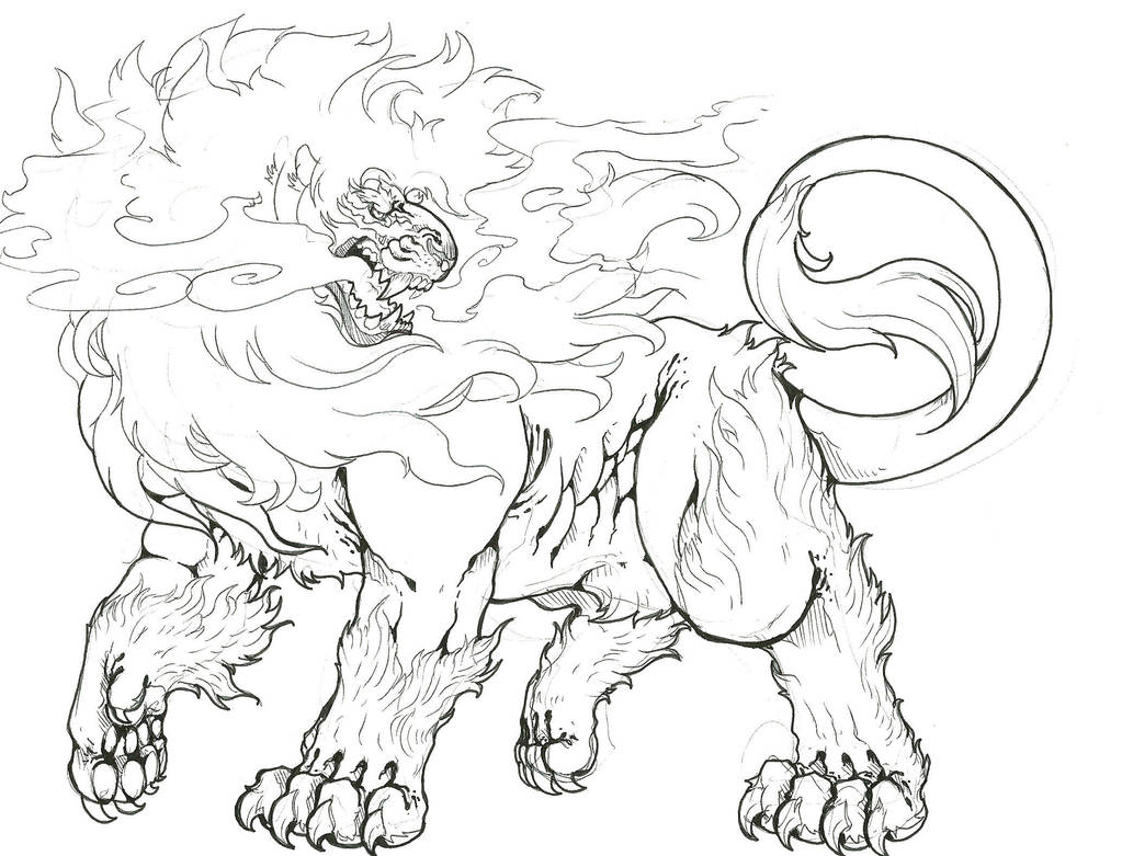Pyroar-male-colorless by TheWolfMaria on DeviantArt