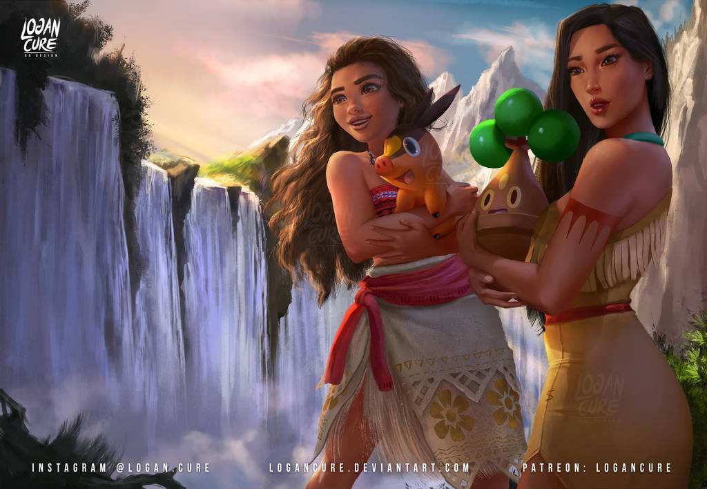 Moana and Pocahontas (Pokemon tepig bonsly) by logancure