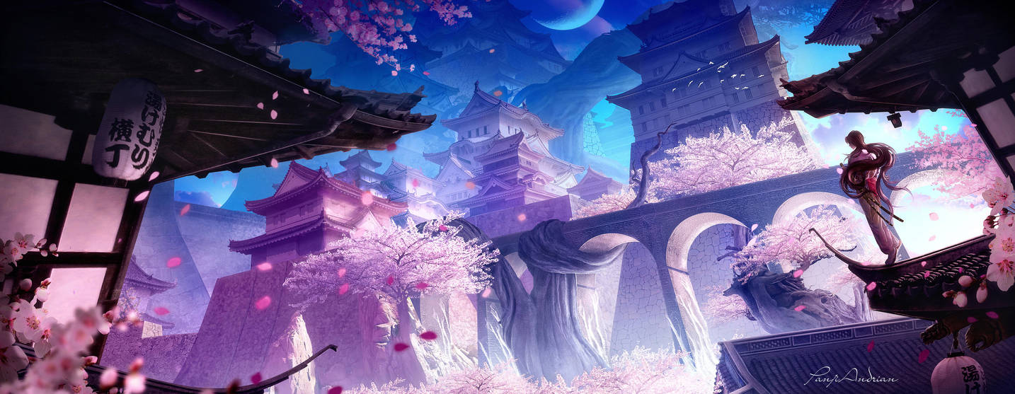 Sakura Castle by panjoool