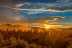Misty Gold Mountain Sunset by somadjinn