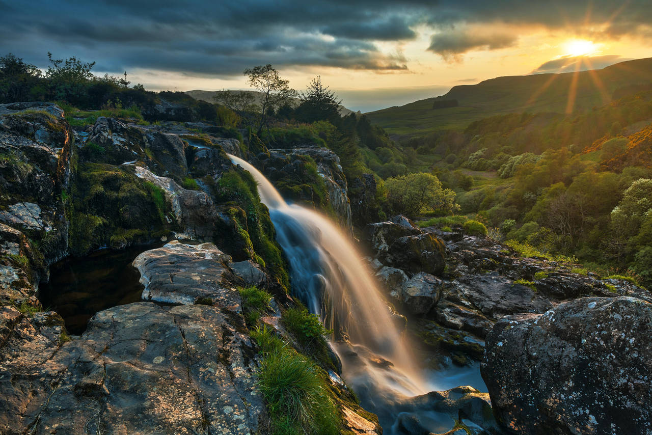 Loup of Fintry Sunset Waterfall by somadjinn