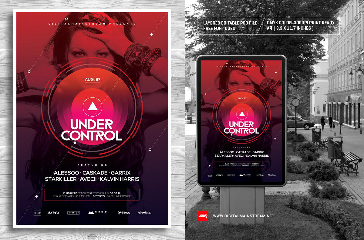 Under Control Electro Music Poster Template by dennybusyet