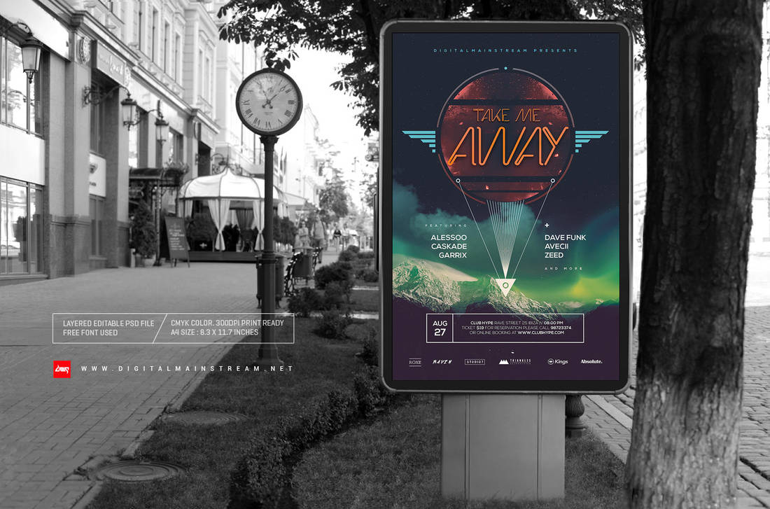 Take Me Away Electro Music Poster Template by dennybusyet